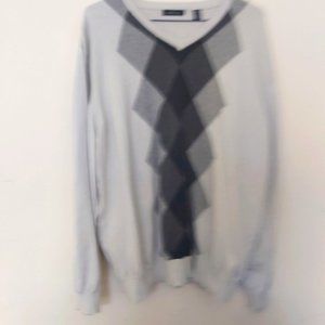 VAN HUESEN | Men's V-Neck Argyle Sweater Grey White Black Size X Large